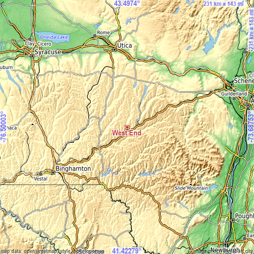 Topographic map of West End