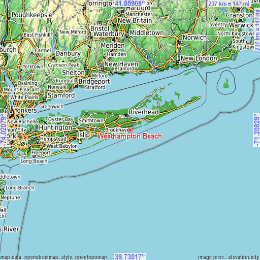 Topographic map of Westhampton Beach