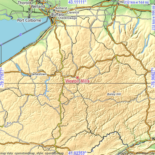 Topographic map of Weston Mills