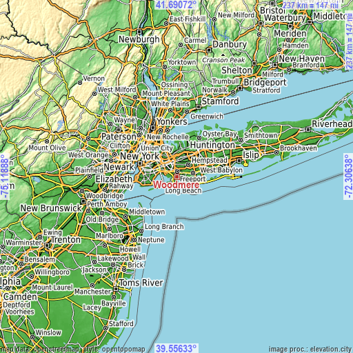 Topographic map of Woodmere