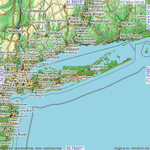 Topographic map of Yaphank