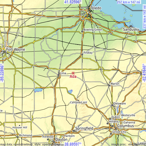 Topographic map of Ada