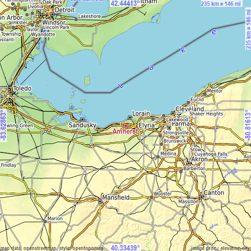 Topographic map of Amherst