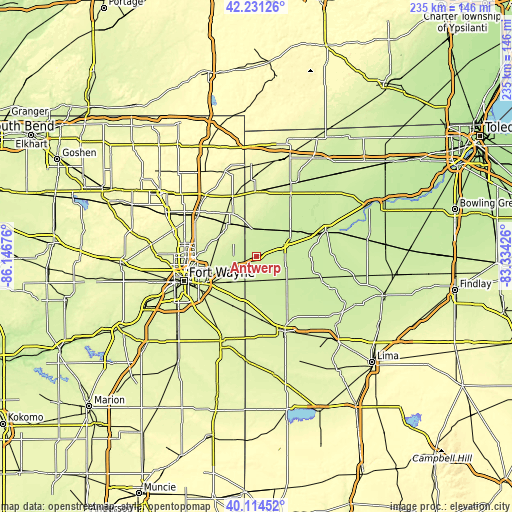 Topographic map of Antwerp