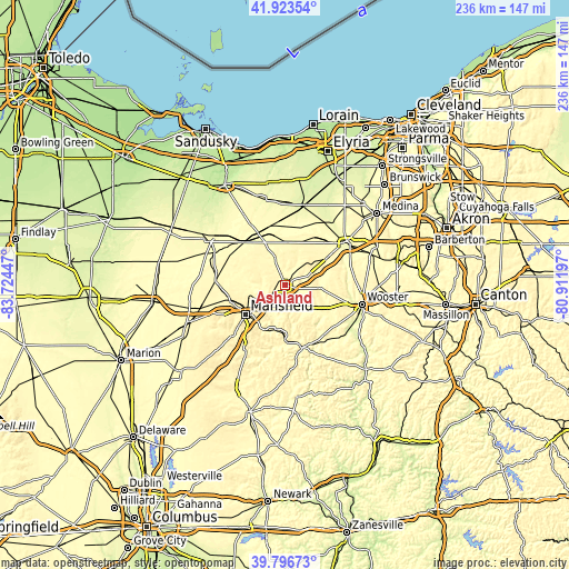 Topographic map of Ashland