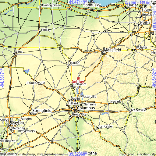 Topographic map of Ashley