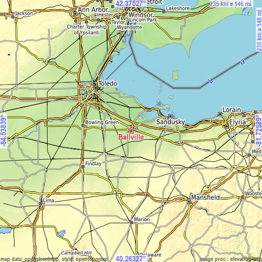 Topographic map of Ballville