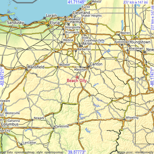 Topographic map of Beach City