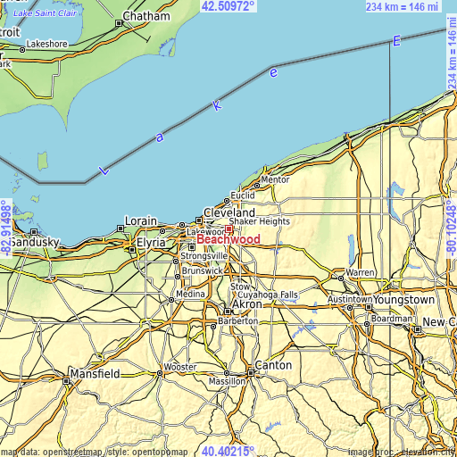 Topographic map of Beachwood