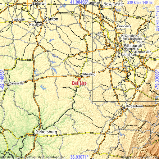 Topographic map of Bellaire