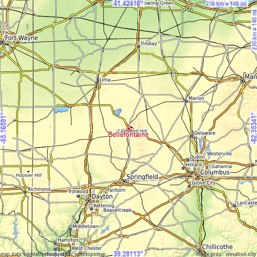 Topographic map of Bellefontaine