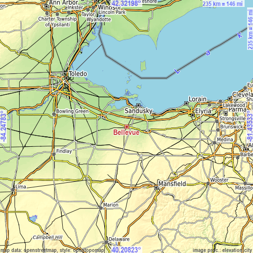 Topographic map of Bellevue