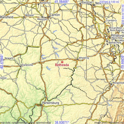 Topographic map of Bethesda