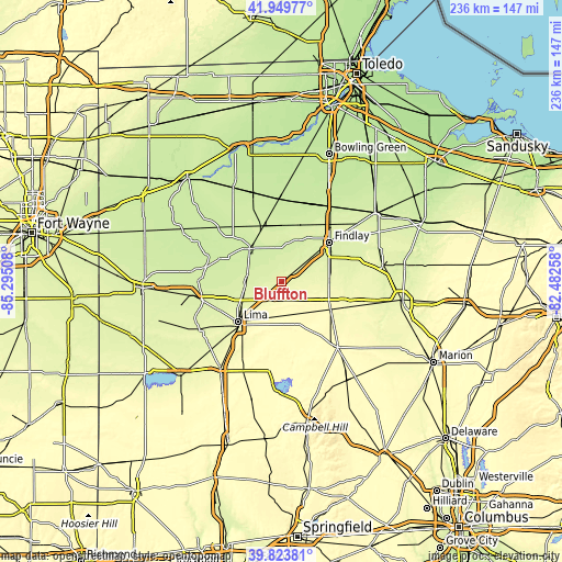 Topographic map of Bluffton