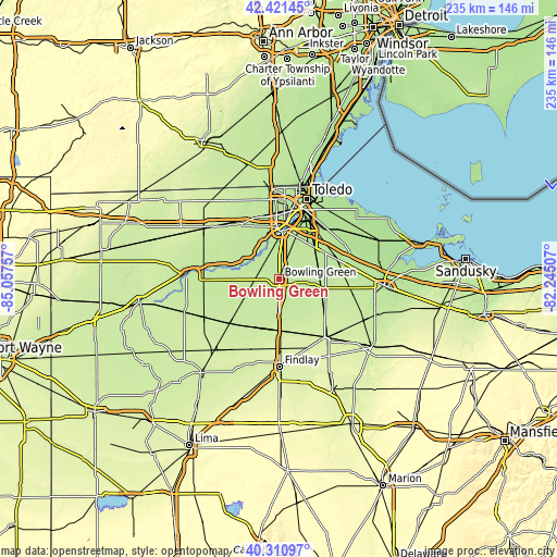 Topographic map of Bowling Green