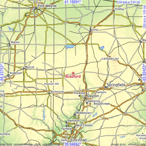 Topographic map of Bradford