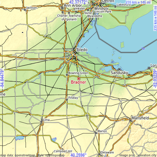 Topographic map of Bradner