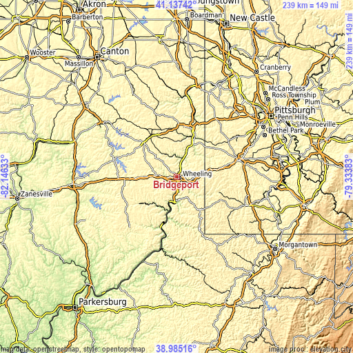 Topographic map of Bridgeport