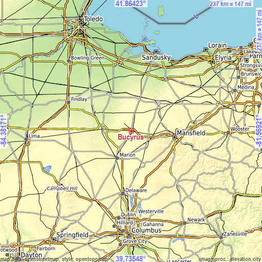 Topographic map of Bucyrus