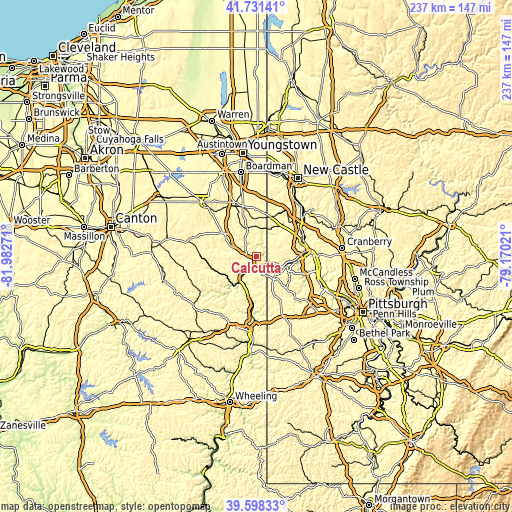 Topographic map of Calcutta