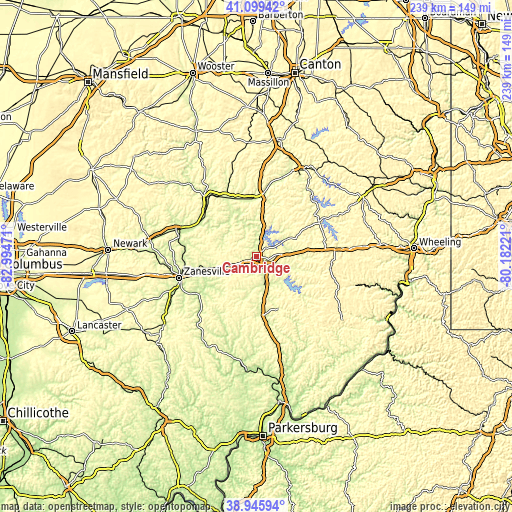 Topographic map of Cambridge