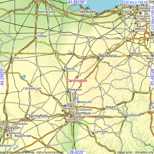 Topographic map of Cardington