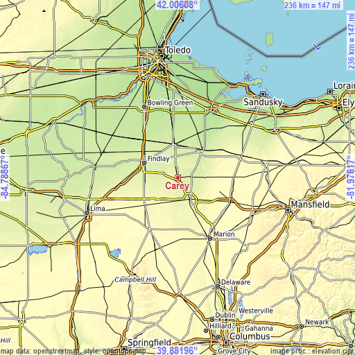 Topographic map of Carey