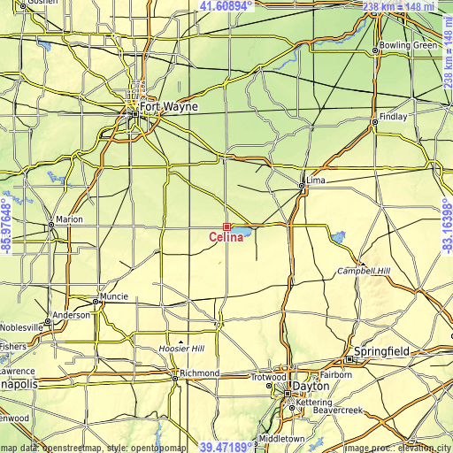 Topographic map of Celina