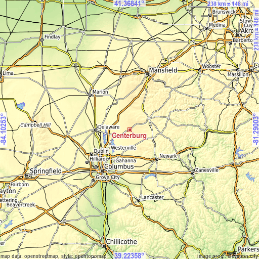 Topographic map of Centerburg