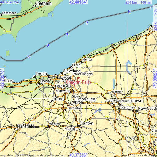 Topographic map of Chagrin Falls