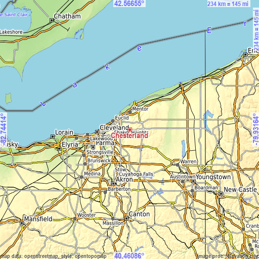 Topographic map of Chesterland