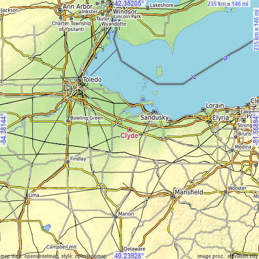 Topographic map of Clyde