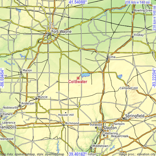 Topographic map of Coldwater