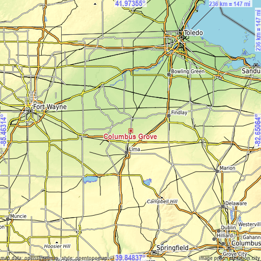 Topographic map of Columbus Grove