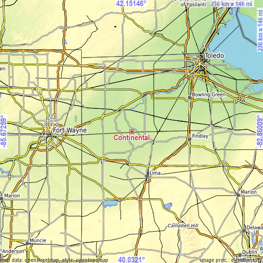 Topographic map of Continental