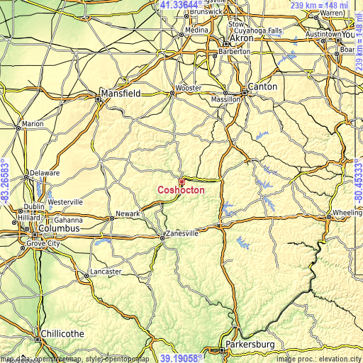 Topographic map of Coshocton