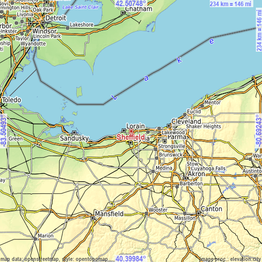 Topographic map of Sheffield