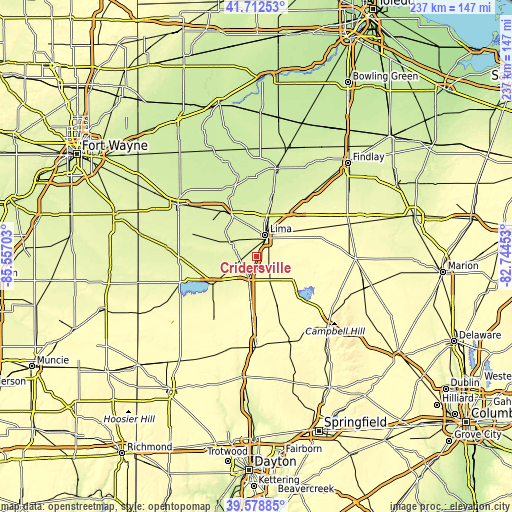 Topographic map of Cridersville