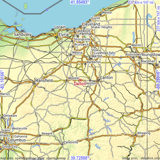 Topographic map of Dalton