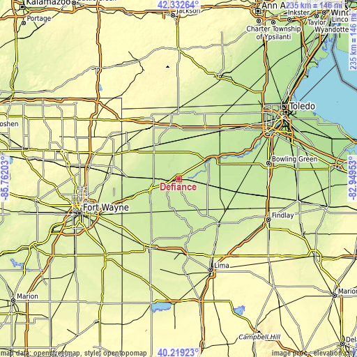 Topographic map of Defiance