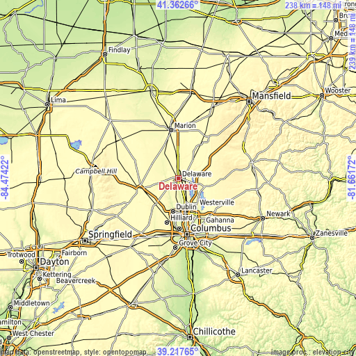 Topographic map of Delaware