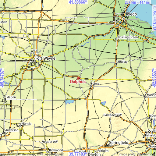 Topographic map of Delphos