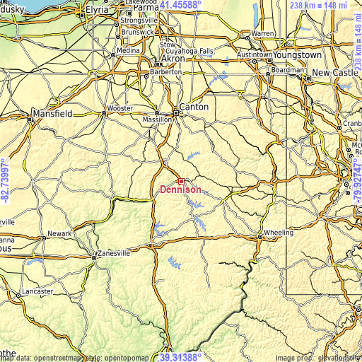 Topographic map of Dennison