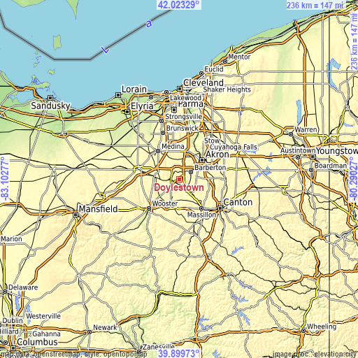 Topographic map of Doylestown