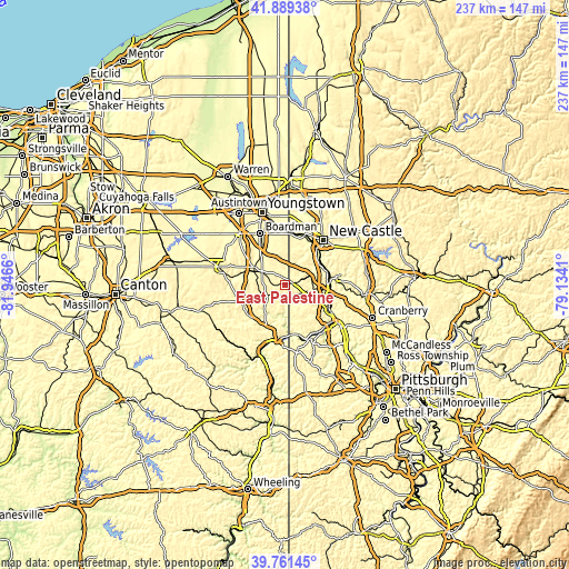 Topographic map of East Palestine