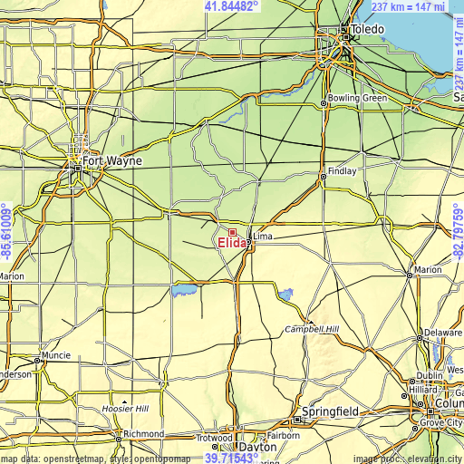 Topographic map of Elida