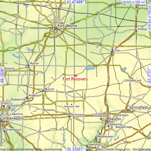 Topographic map of Fort Recovery