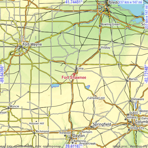 Topographic map of Fort Shawnee