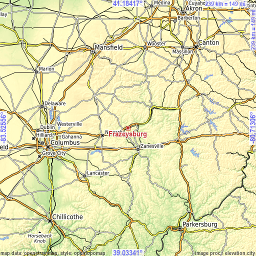 Topographic map of Frazeysburg