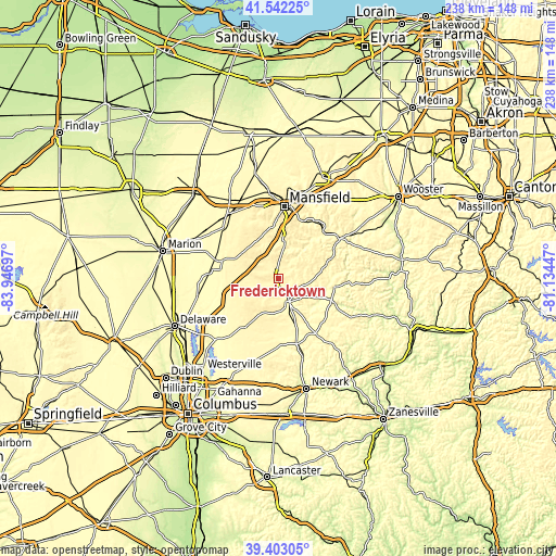 Topographic map of Fredericktown